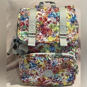 Kipling Multicolor Color Burst Bright Backpack lots of pockets NWT MSRP$139